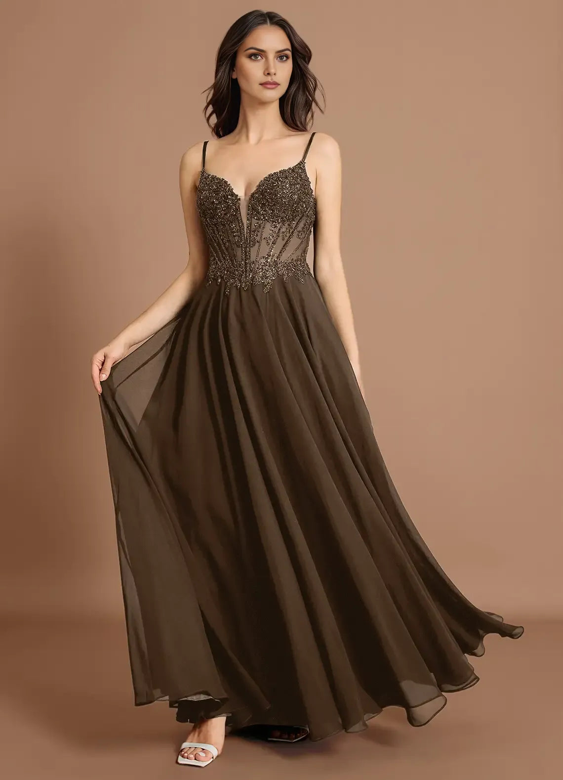 Embellished Bodice A Line Sweetheart Spaghetti Strap Open Back Floor Length Female Prom Dress