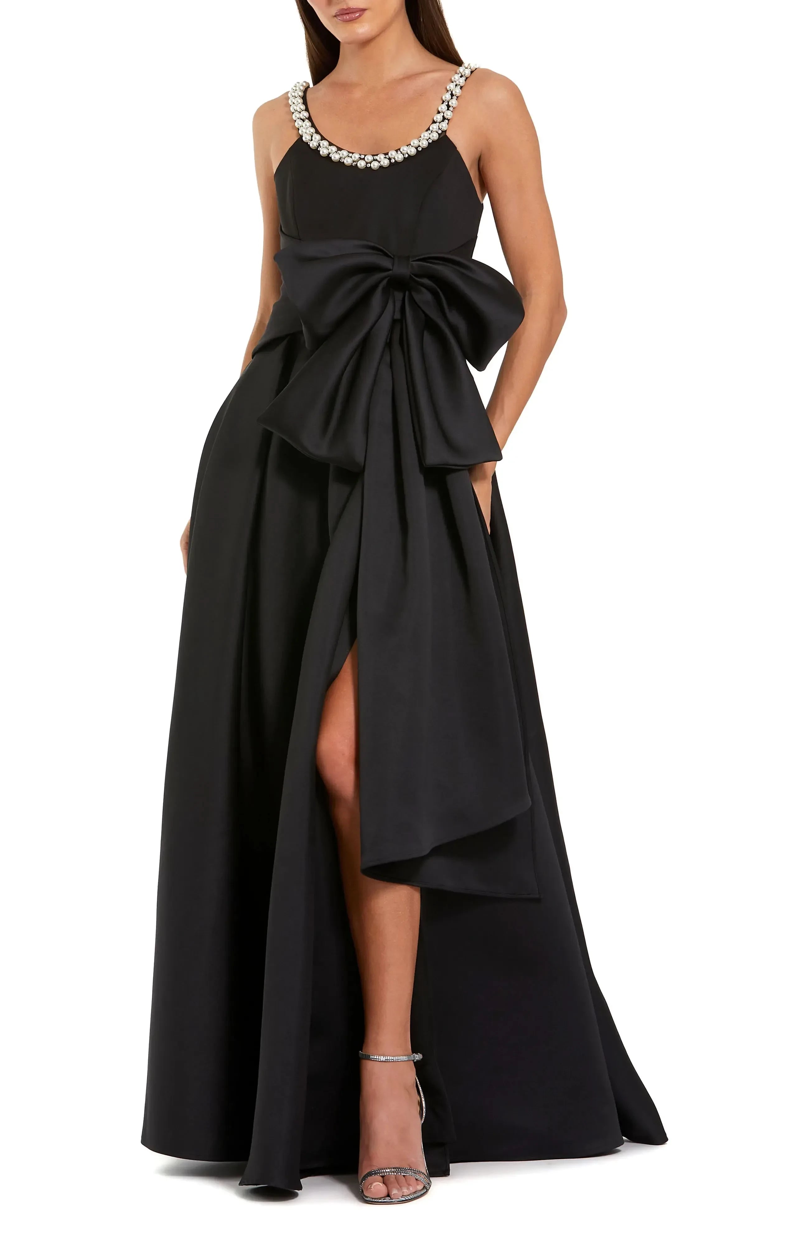Enchanting A Line Beaded Neck Sleeveless Bow Back Floor Length Evening Dress