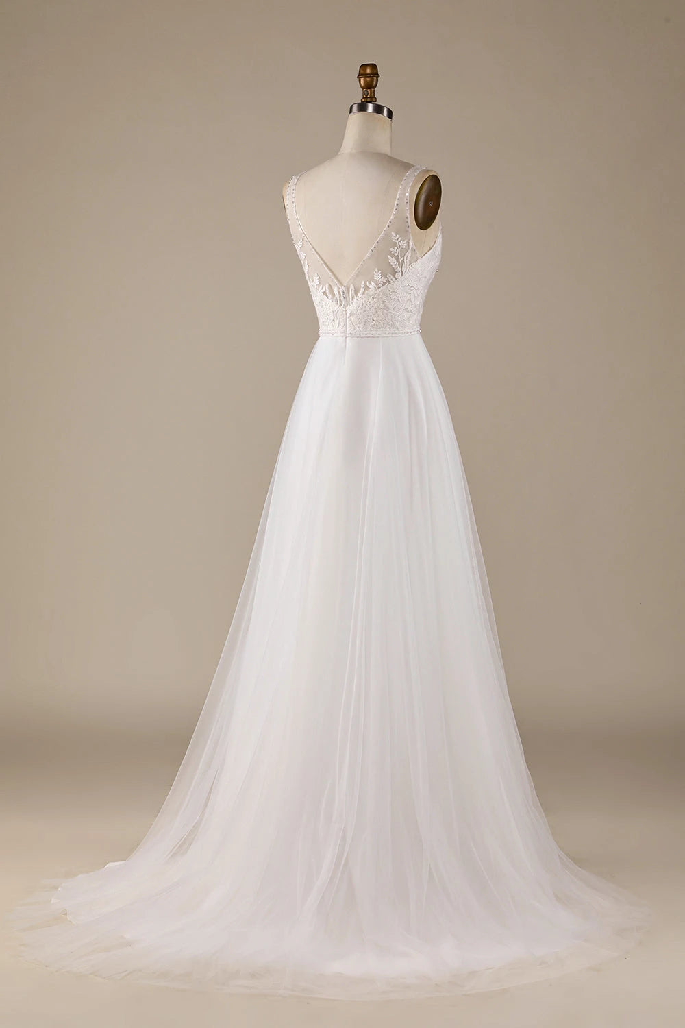 Enchanting A Line Deep V Neck Sleeveless Open Back Floor Length Wedding Dress