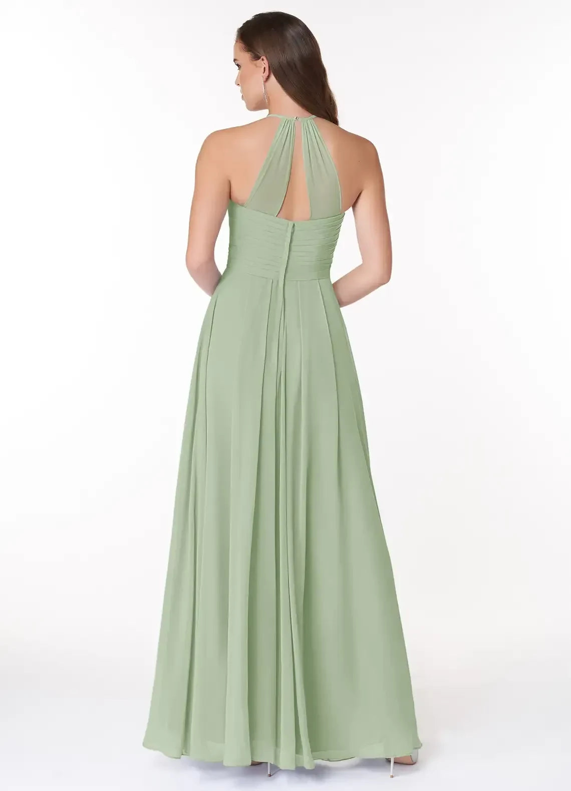 Enchanting A Line Halter Neck Sleeveless Keyhole Back Floor Length Bridesmaid Dress