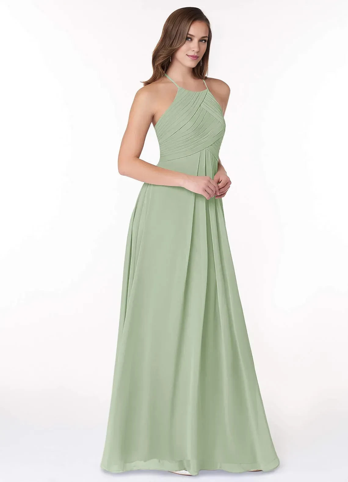 Enchanting A Line Halter Neck Sleeveless Keyhole Back Floor Length Bridesmaid Dress