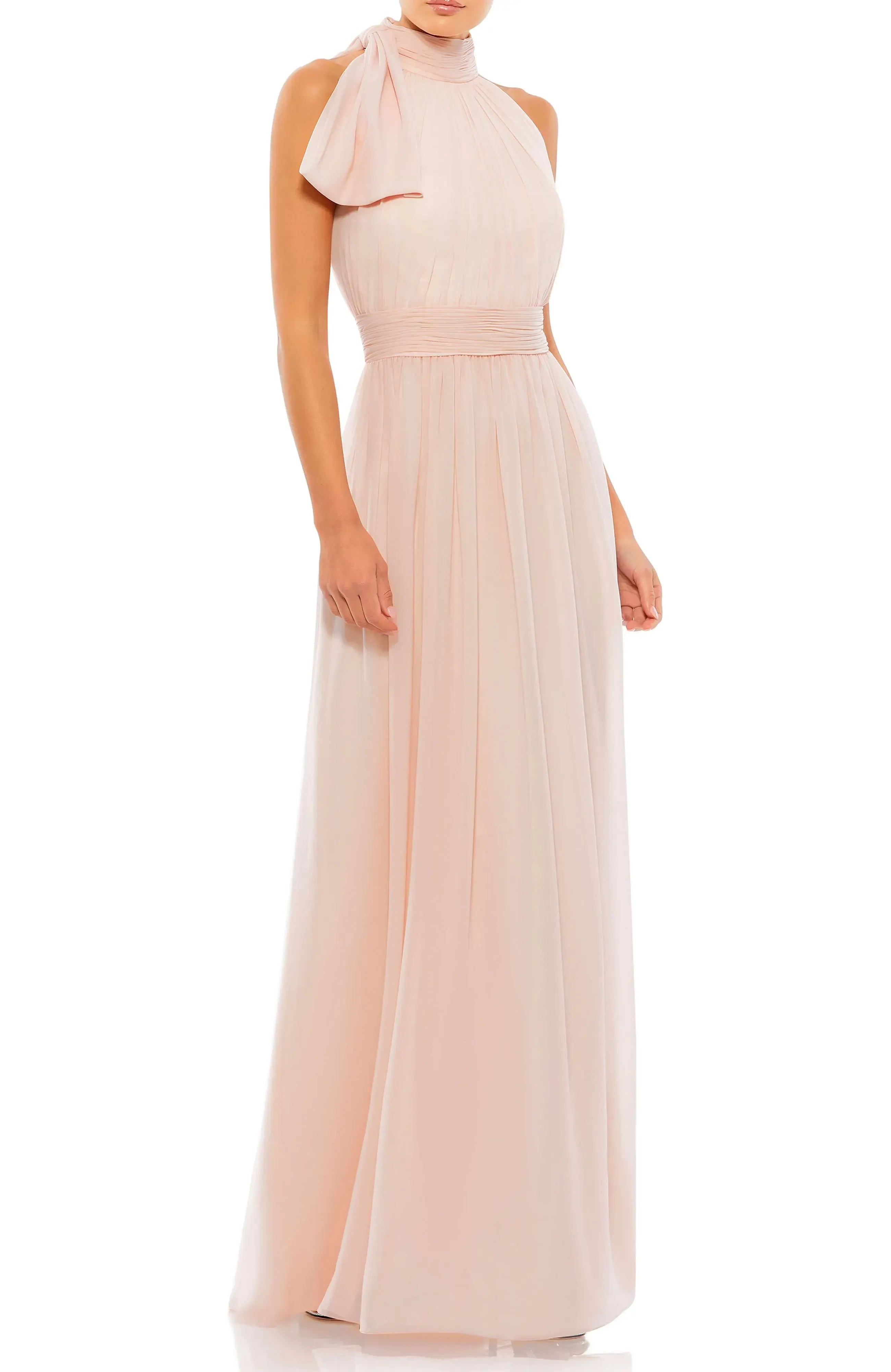 Enchanting A Line High Neck Sleeveless Keyhole Back Floor Length Evening Dress