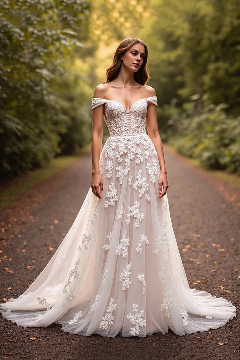 Enchanting A Line Off The Shoulder Short Sleeve Lace Up Back Floor Length Wedding Dress