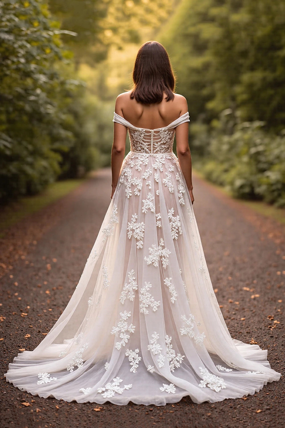 Enchanting A Line Off The Shoulder Short Sleeve Lace Up Back Floor Length Wedding Dress
