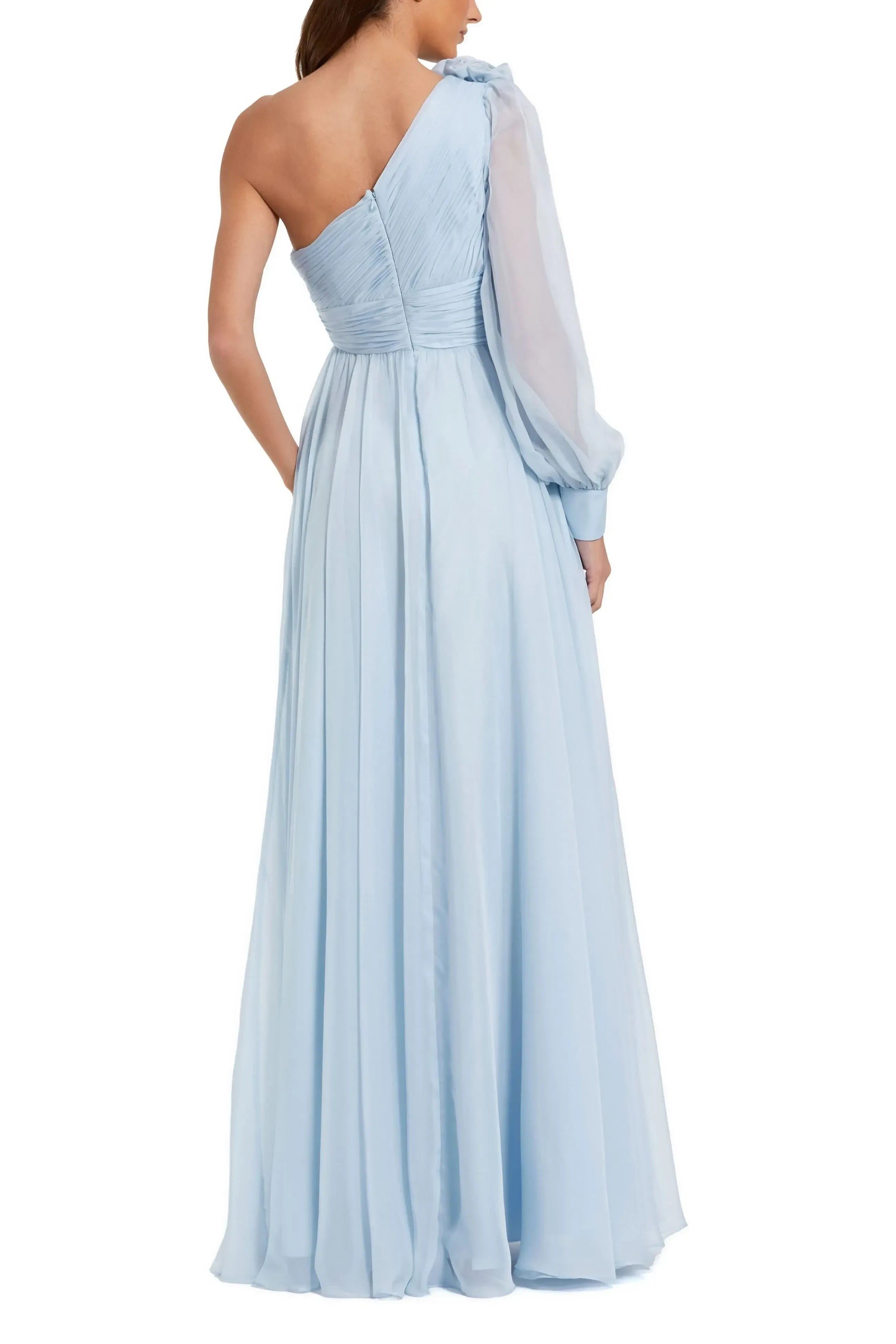 Enchanting A Line One Shoulder Long Sleeve Open Back Floor Length Evening Dress