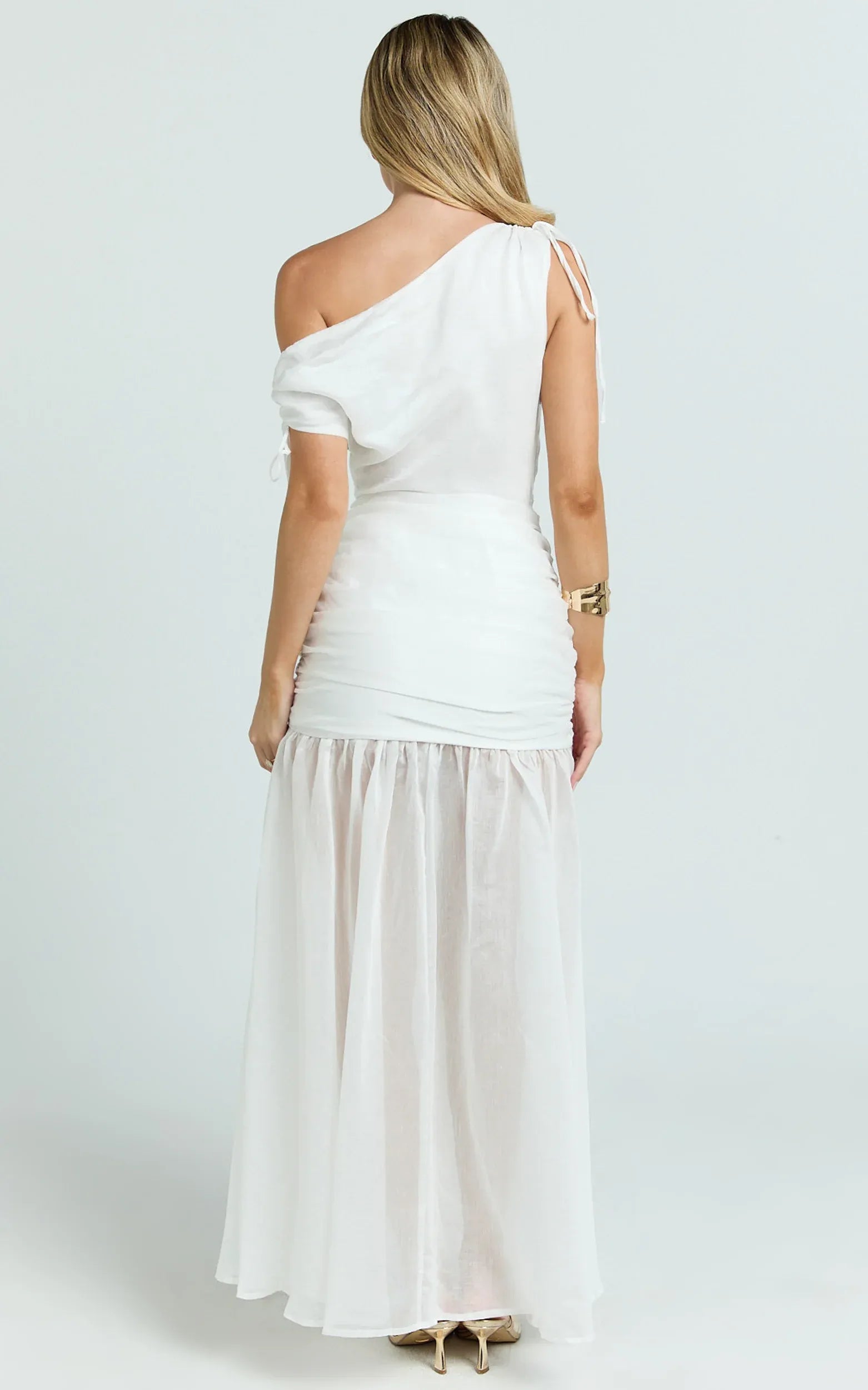 Enchanting A Line One Shoulder Sleeveless Draped Back Floor Length Plus Size Evening Dress