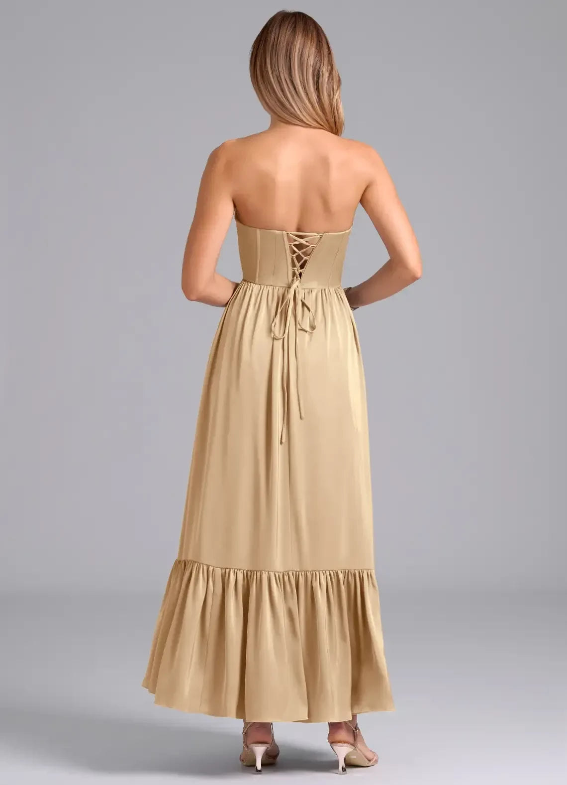 Enchanting A Line Strapless Sleeveless Lace Up Back Floor Length Bridesmaid Dress