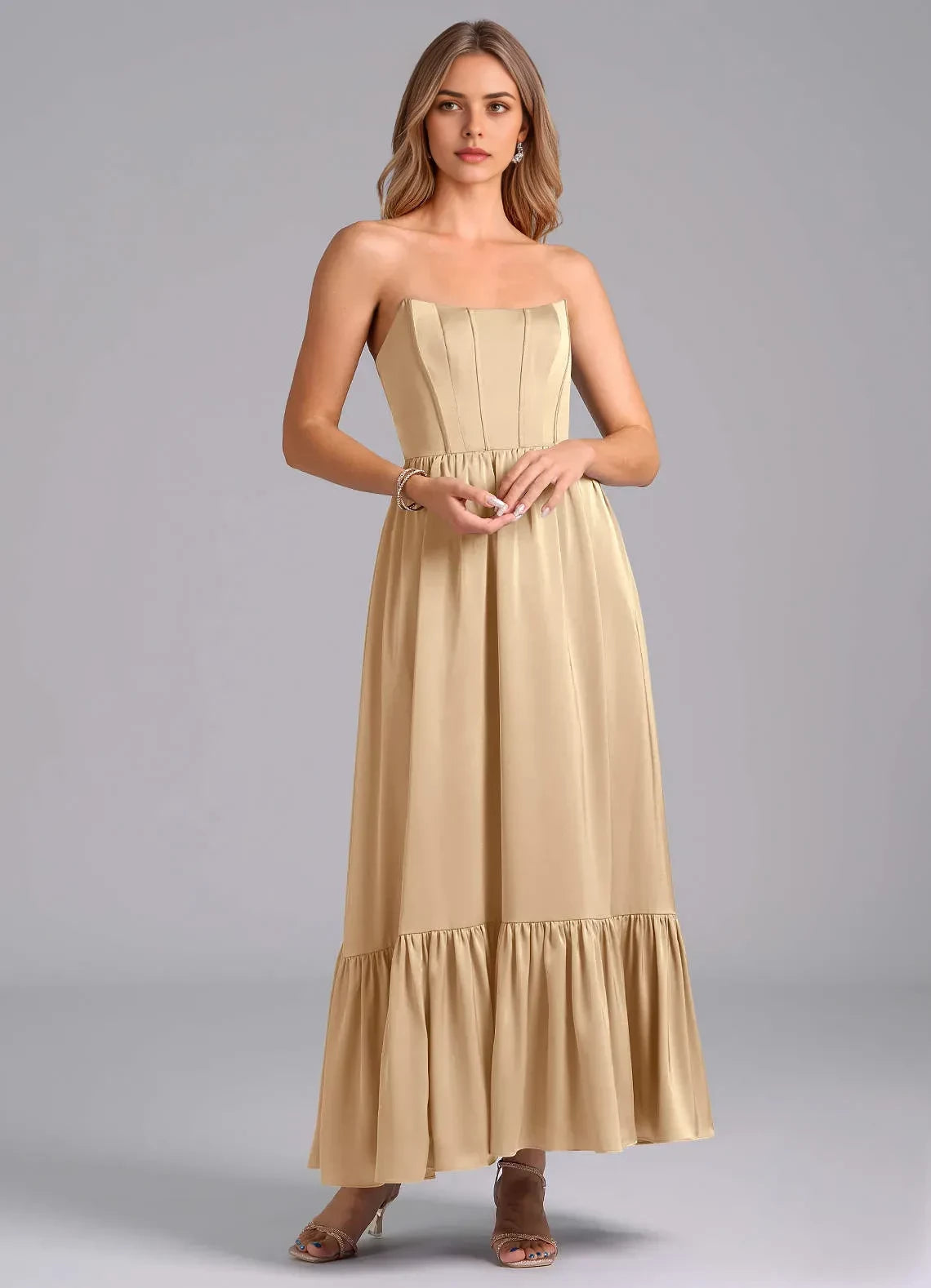 Enchanting A Line Strapless Sleeveless Lace Up Back Floor Length Bridesmaid Dress
