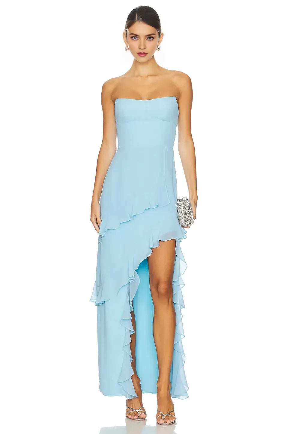 Enchanting A Line Strapless Sleeveless Open Back High Low Evening Dress