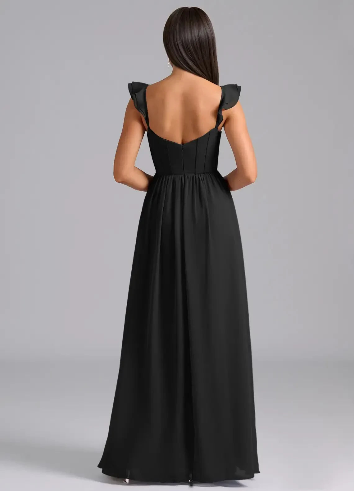 Enchanting A Line Sweetheart Neck Ruffled Strap Open Back Floor Length Bridesmaid Dress