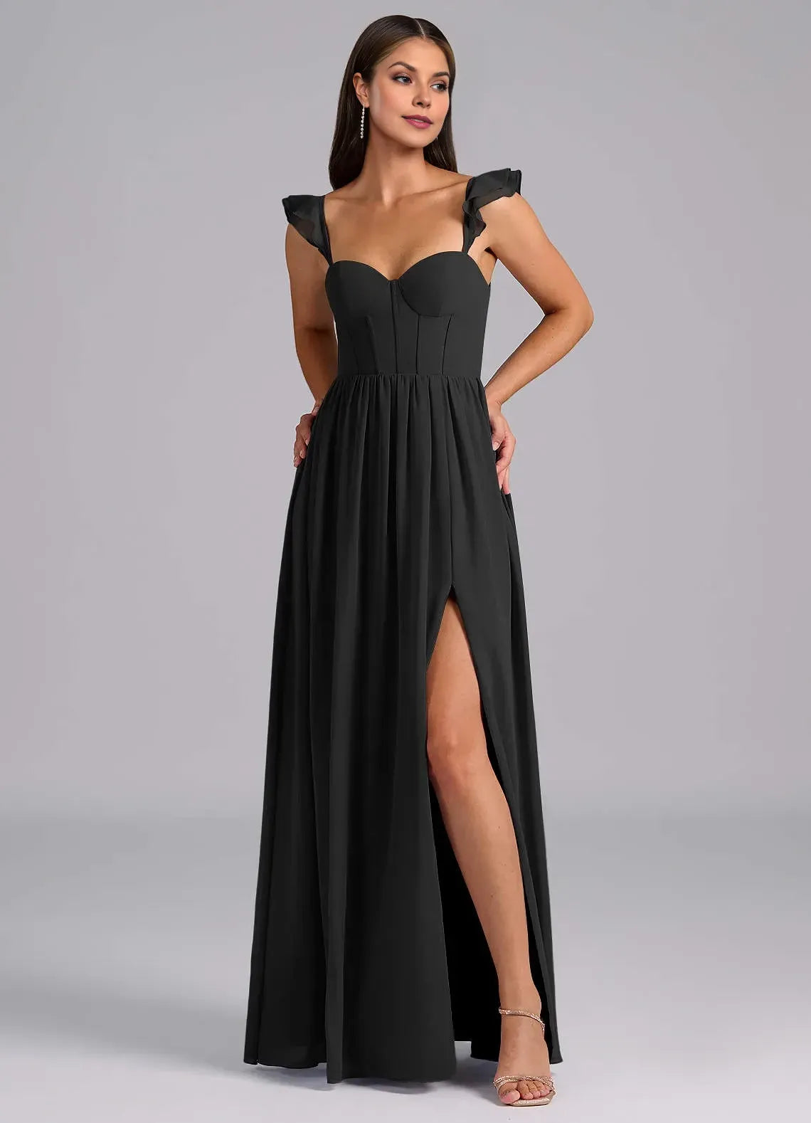 Enchanting A Line Sweetheart Neck Ruffled Strap Open Back Floor Length Bridesmaid Dress