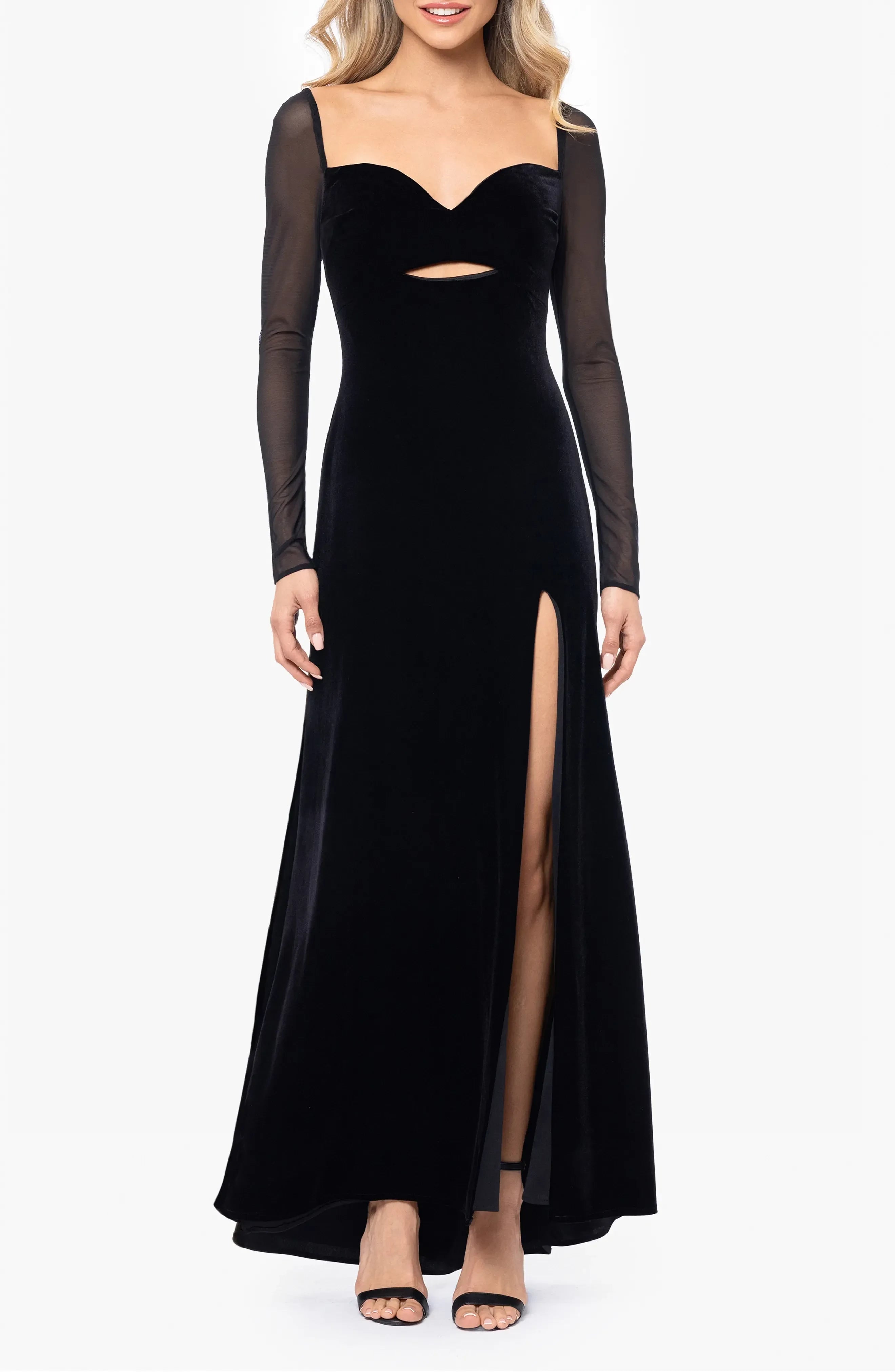 Enchanting A Line Sweetheart Neck Sheer Long Sleeve Zipper Back Floor Length Evening Dress