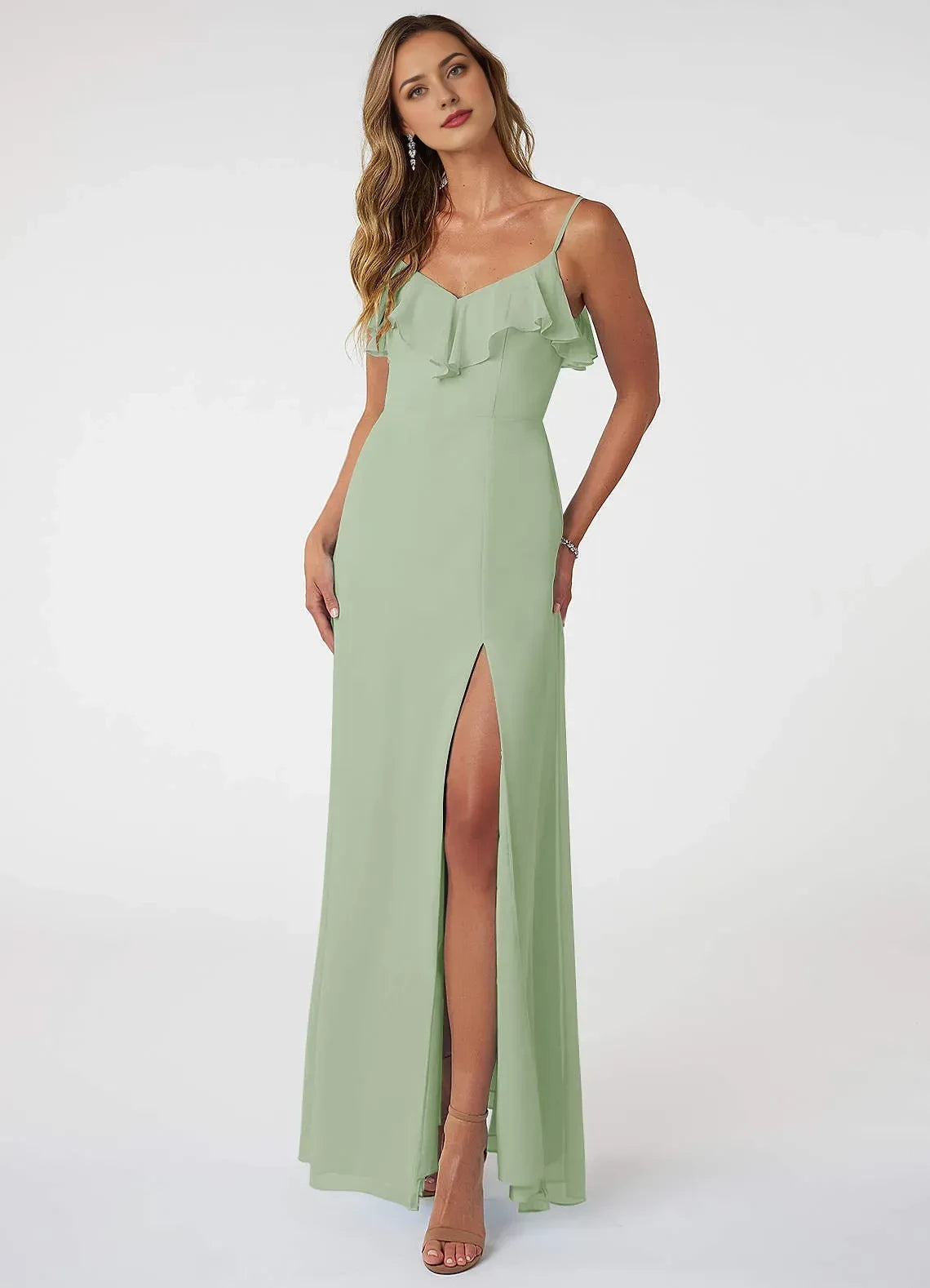 Enchanting A Line Sweetheart Neck Spaghetti Strap Ruffled Back Floor Length Bridesmaid Dress