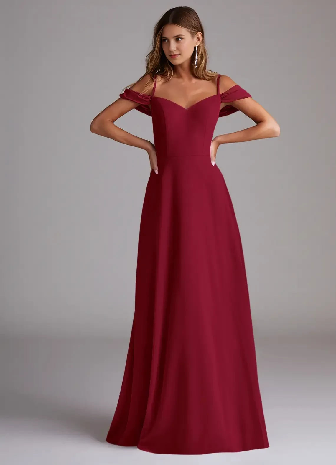 Enchanting A Line Sweetheart Off Shoulder Strap Back Floor Length Bridesmaid Dress