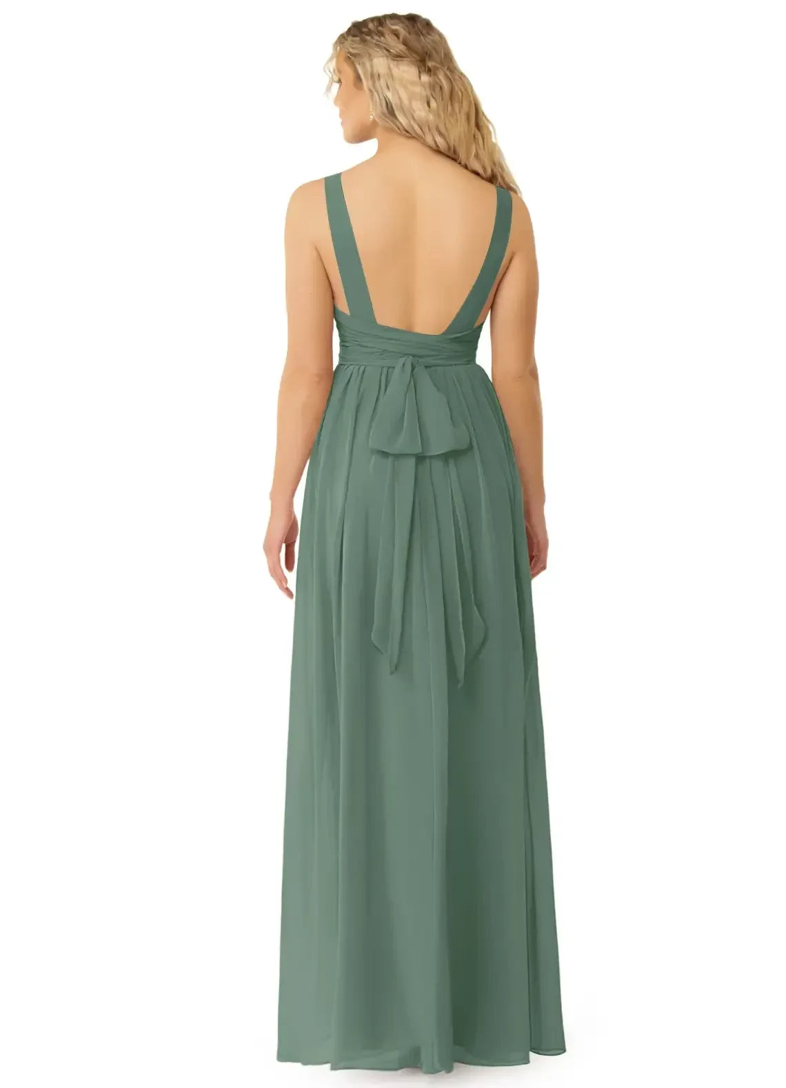 Enchanting A Line V Neck Sleeveless Bow Back Floor Length Bridesmaid Dress
