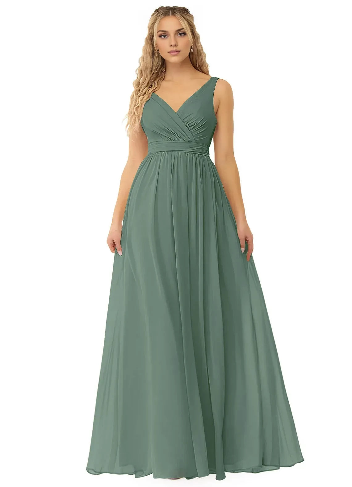 Enchanting A Line V Neck Sleeveless Bow Back Floor Length Bridesmaid Dress