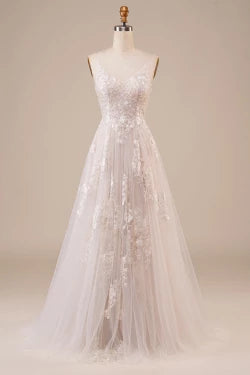 Enchanting A Line V Neck Sleeveless Open Back Floor Length Wedding Dress ﻿