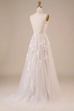 Enchanting A Line V Neck Sleeveless Open Back Floor Length Wedding Dress ﻿