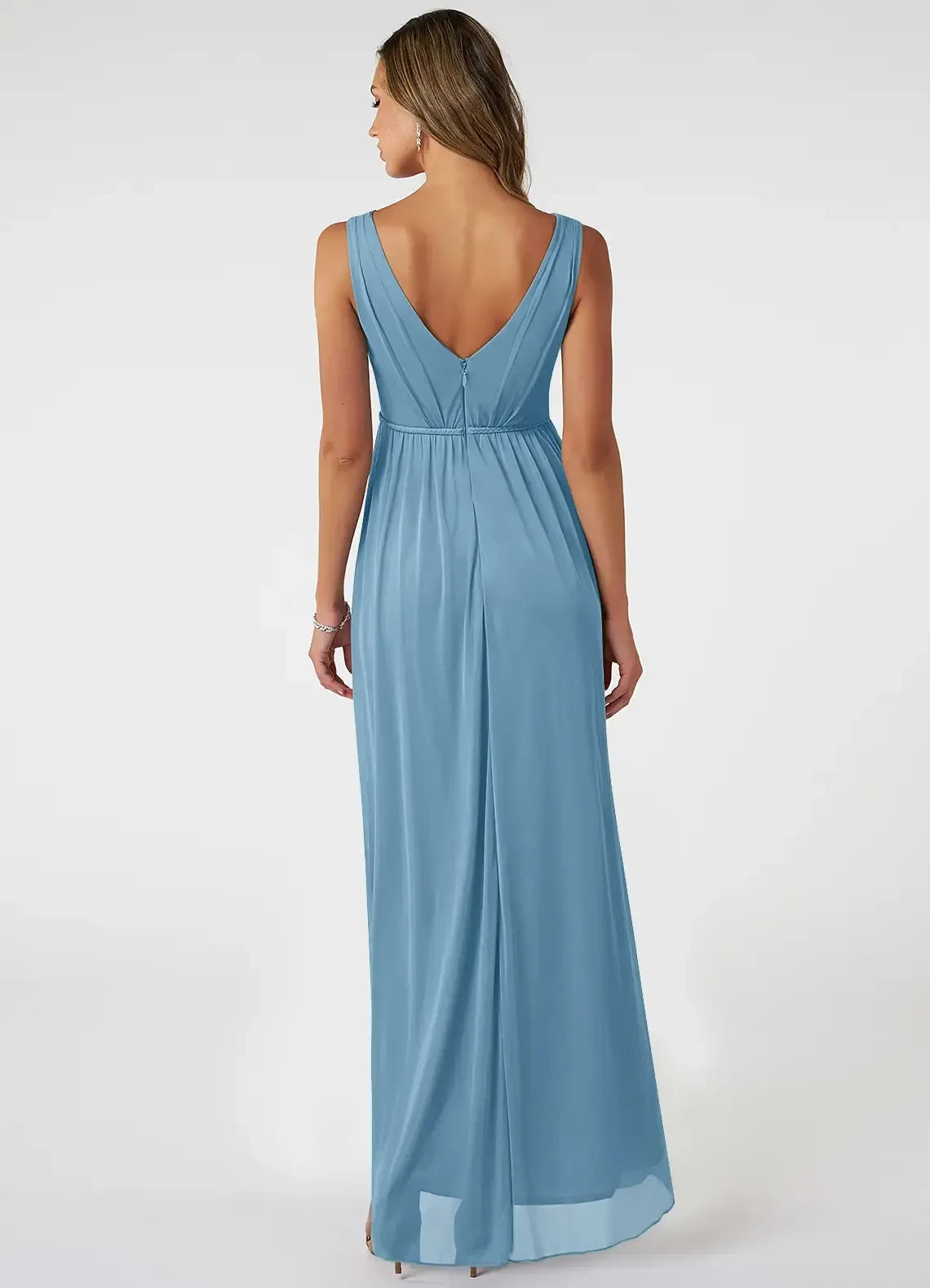 Enchanting A Line V Neck Sleeveless V Back Floor Length Bridesmaid Dress