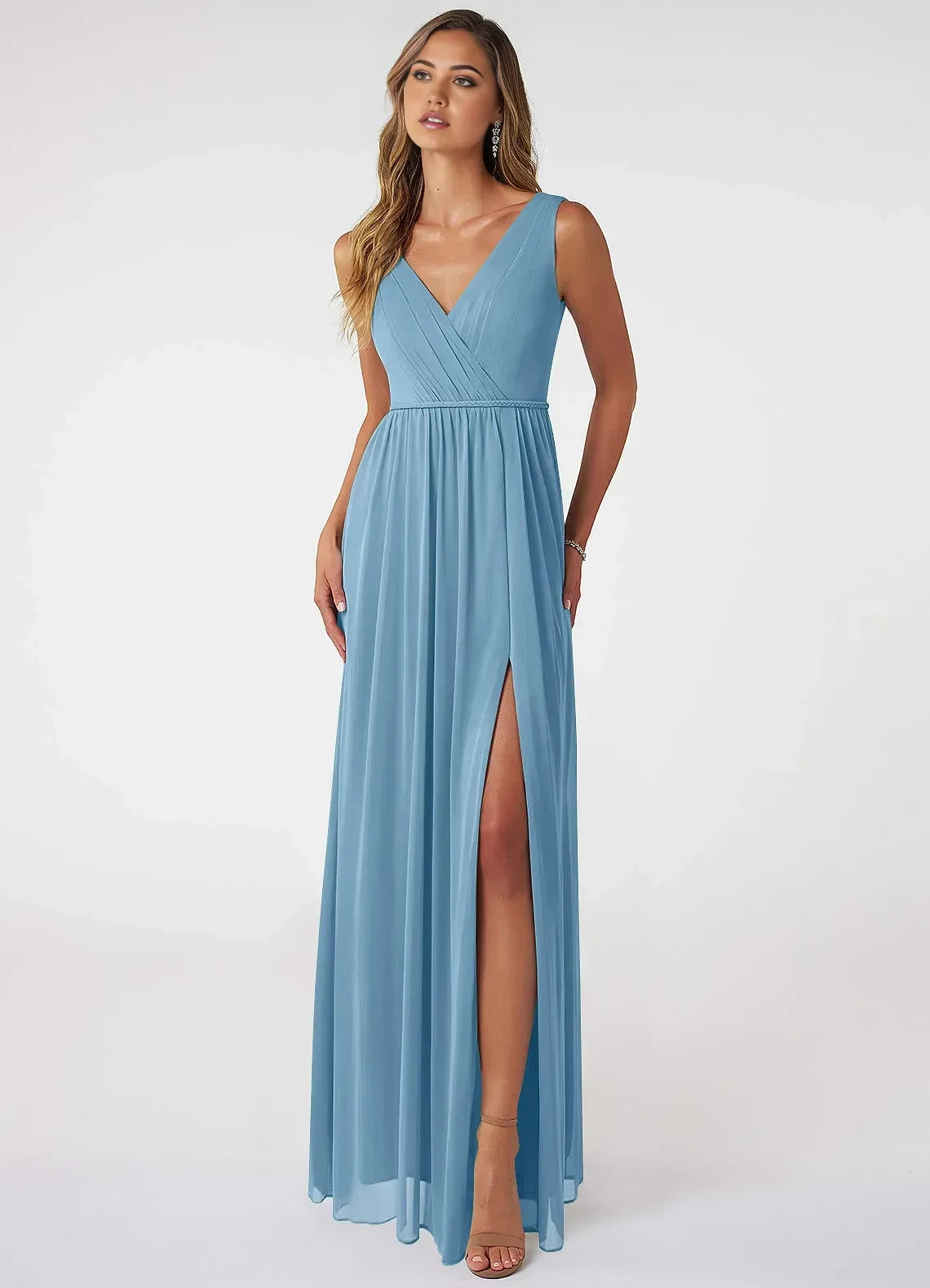 Enchanting A Line V Neck Sleeveless V Back Floor Length Bridesmaid Dress