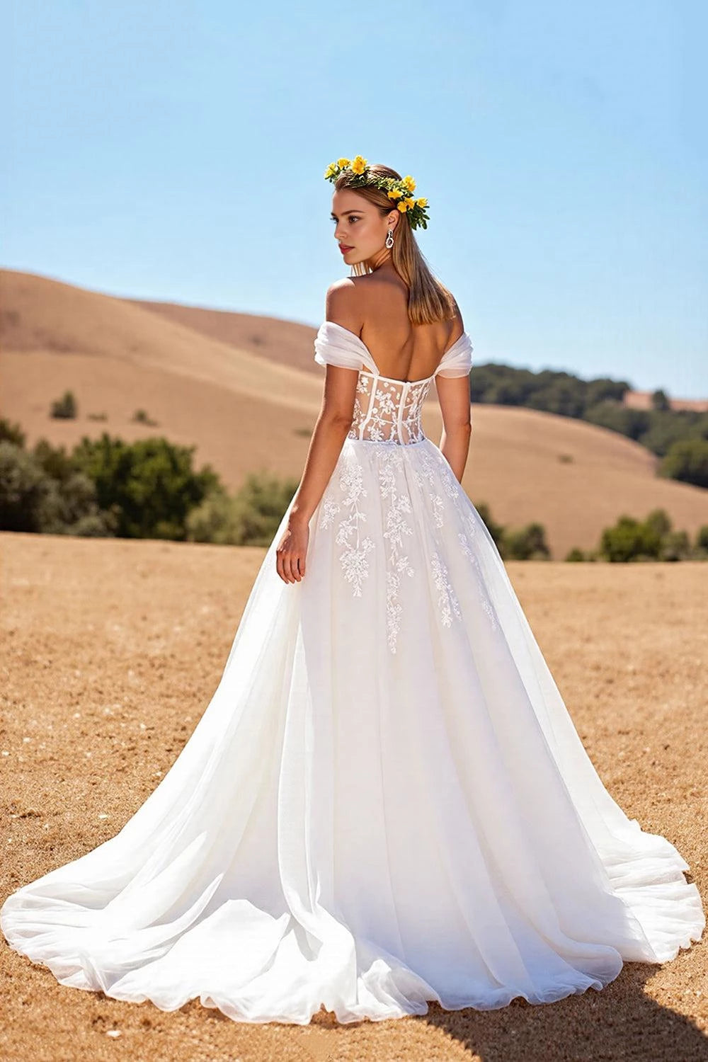 Enchanting Ball Gown Off The Shoulder Flutter Sleeve Open Back Floor Length Wedding Dress