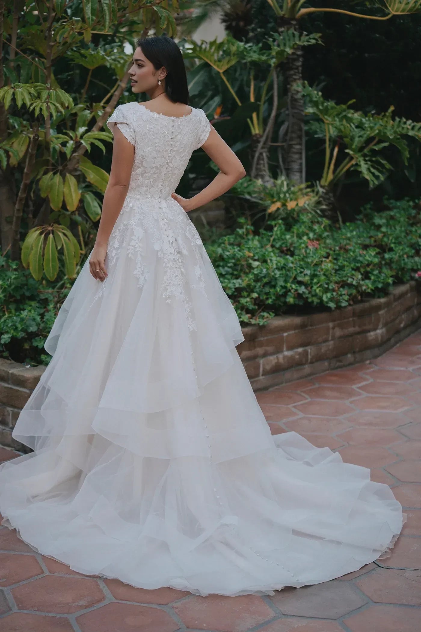 Enchanting Ball Gown Scoop Neck Cap Sleeve Button Back Floor Length Wedding Dress