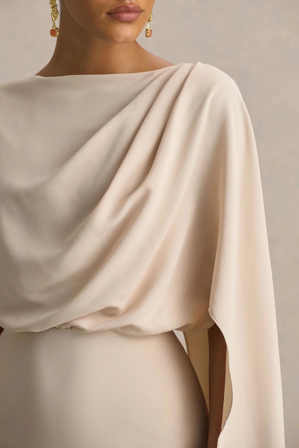 Enchanting Mermaid Boat Neck Cape Sleeve Keyhole Back Floor Length Evening Dress