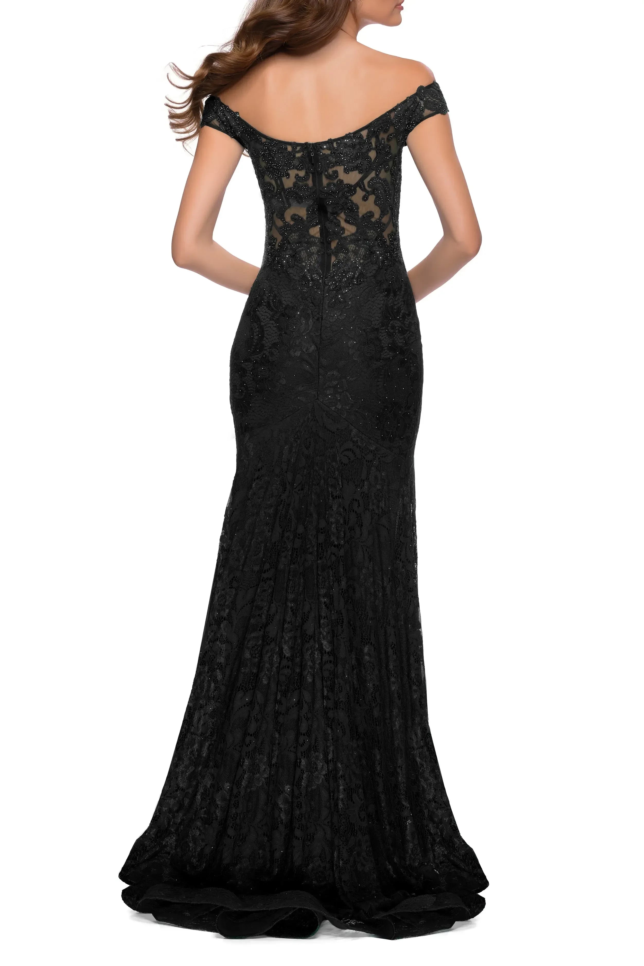 Enchanting Mermaid Off Shoulder Sleeveless Lace Back Floor Length Evening Dress