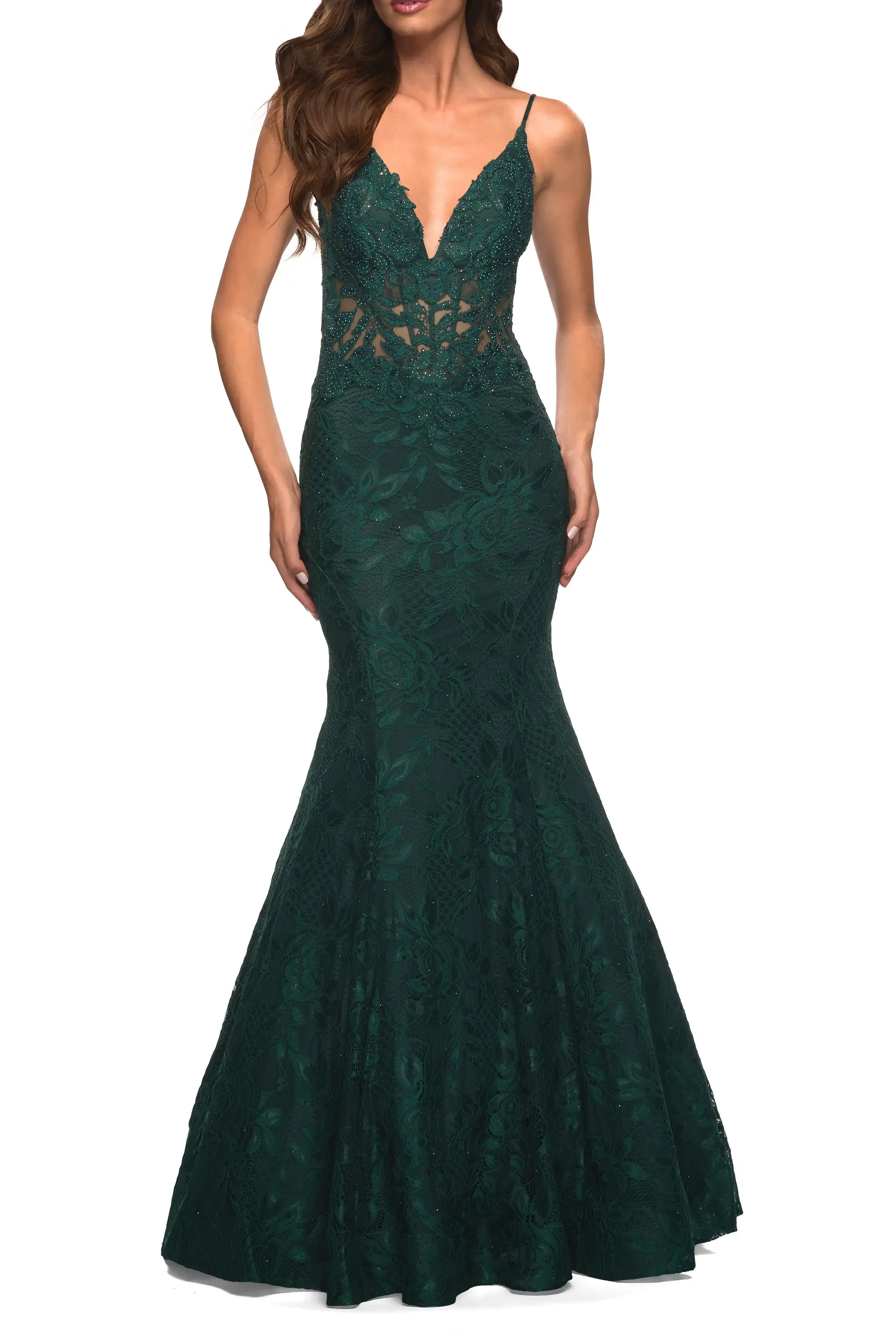 Enchanting Mermaid Plunging Neckline Sleeveless Open Back Floor  Length Evening Dress