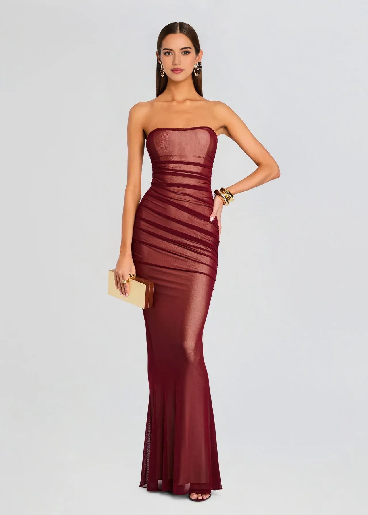 Enchanting Mermaid Strapless Sleeveless Ruched Back Floor Length Plus Size Evening Dress