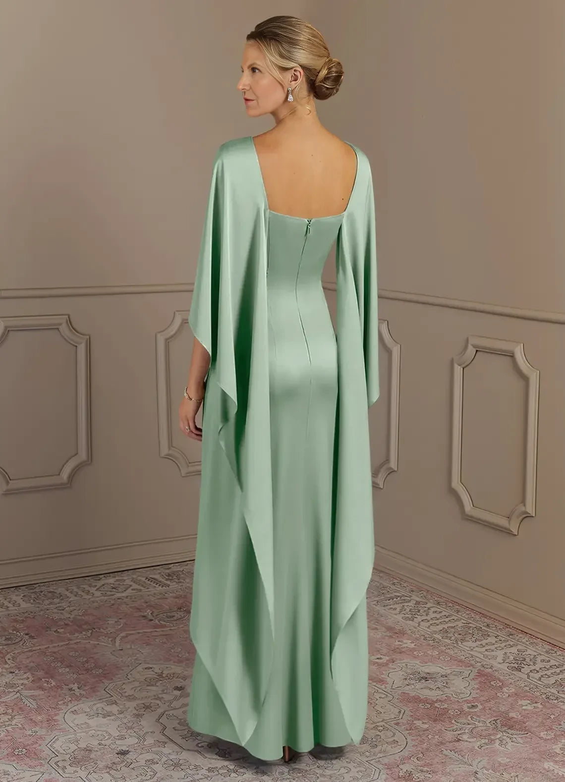 Enchanting Sheath Boat Neck Cape Sleeve Zip Back Floor Length Mother of the Bride Dress