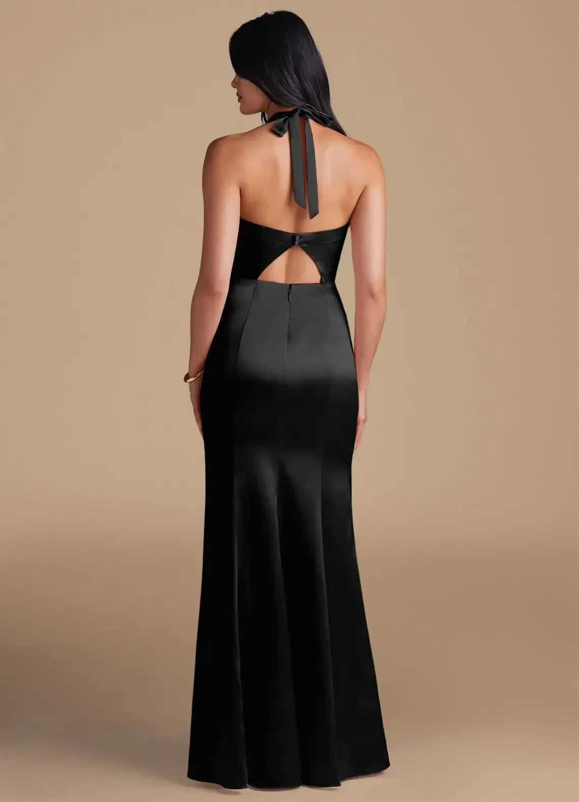 Enchanting Sheath Halter Neck Sleeveless Cutout Back Floor Length Bridesmaid Dress