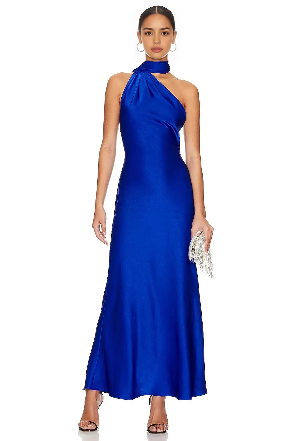 Enchanting Sheath Halter Neck Sleeveless Draped Back Floor Length Evening Dress