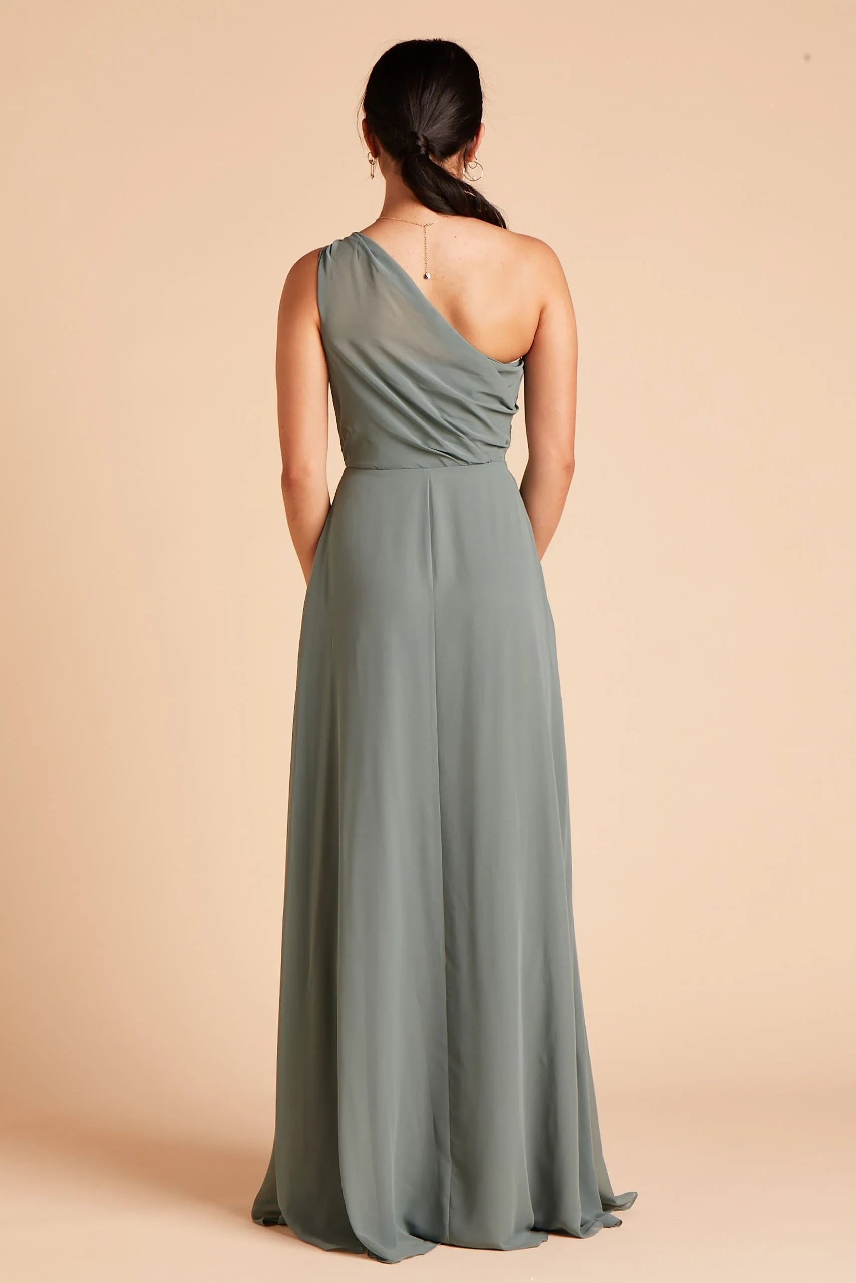 Enchanting Sheath One Shoulder Sleeveless Open Back Floor Length Bridesmaid Dress