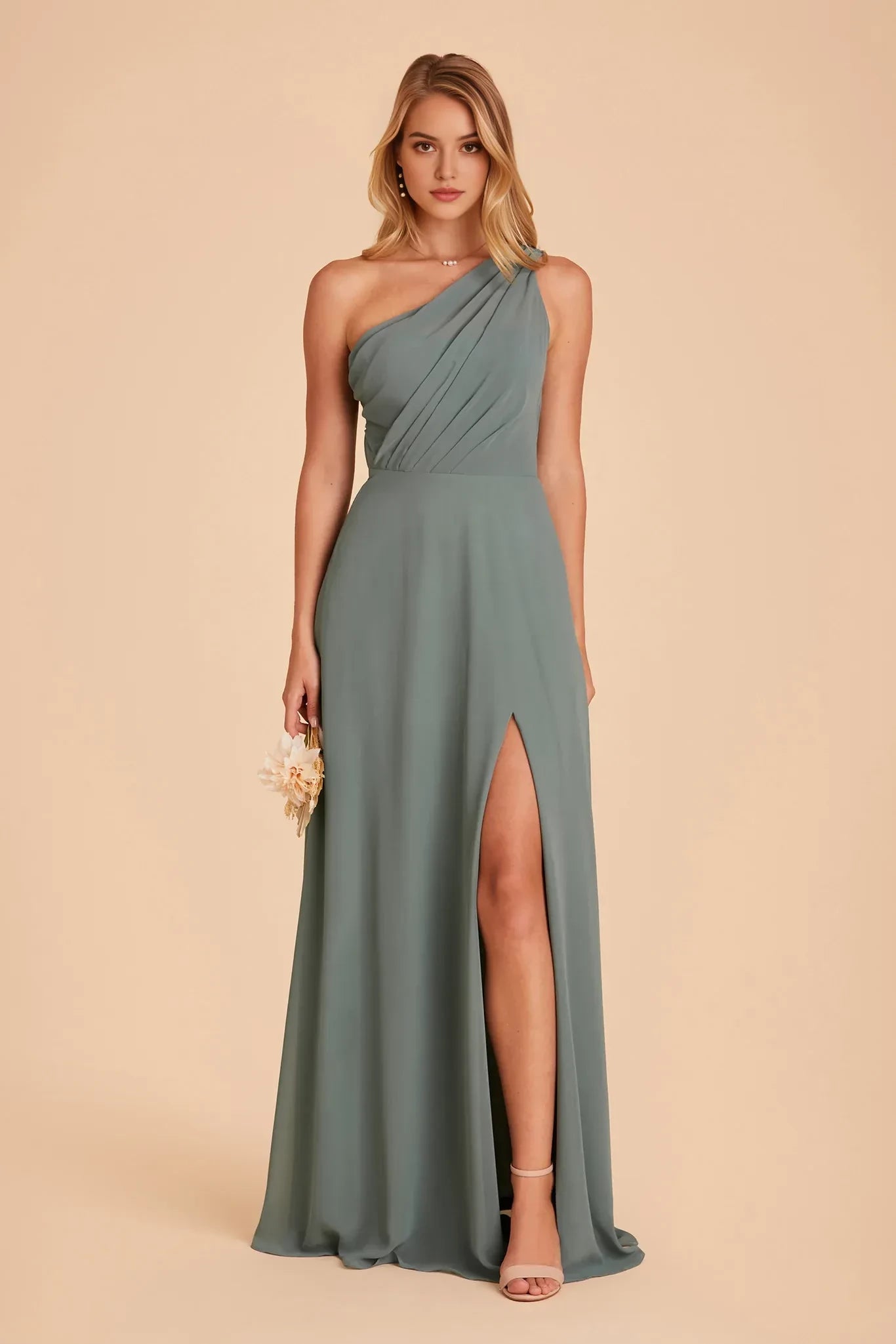 Enchanting Sheath One Shoulder Sleeveless Open Back Floor Length Bridesmaid Dress