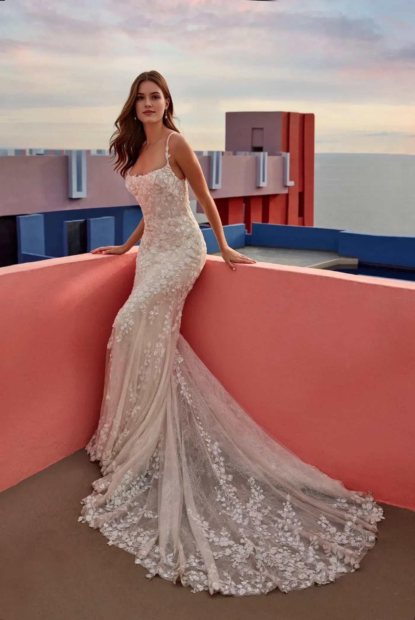 Enchanting Trumpet Sweetheart Neckline Spaghetti Strap Lace Back Floor Length Wedding Dress