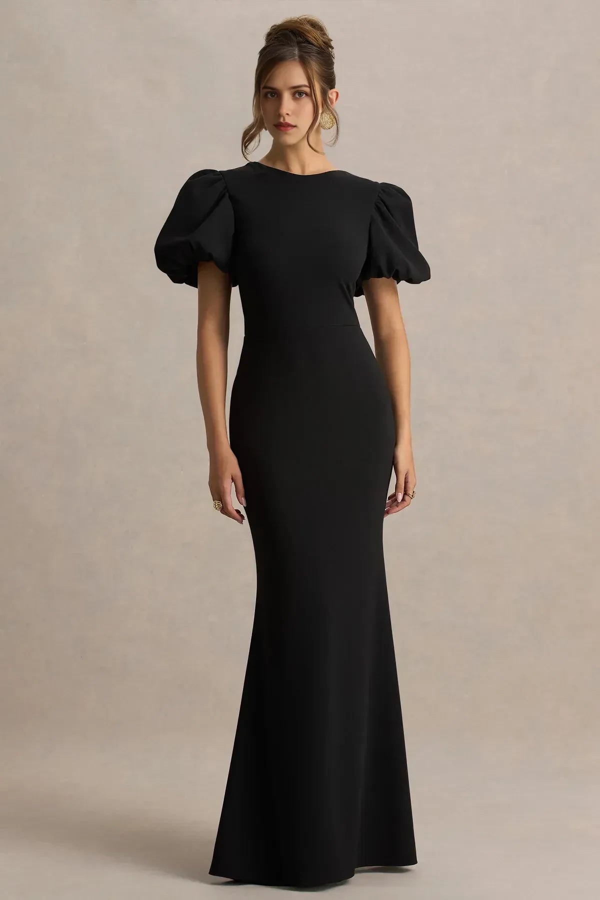 Enthralling Mermaid Boat Neck Puff Sleeve Bow Back Floor Length Evening Dress