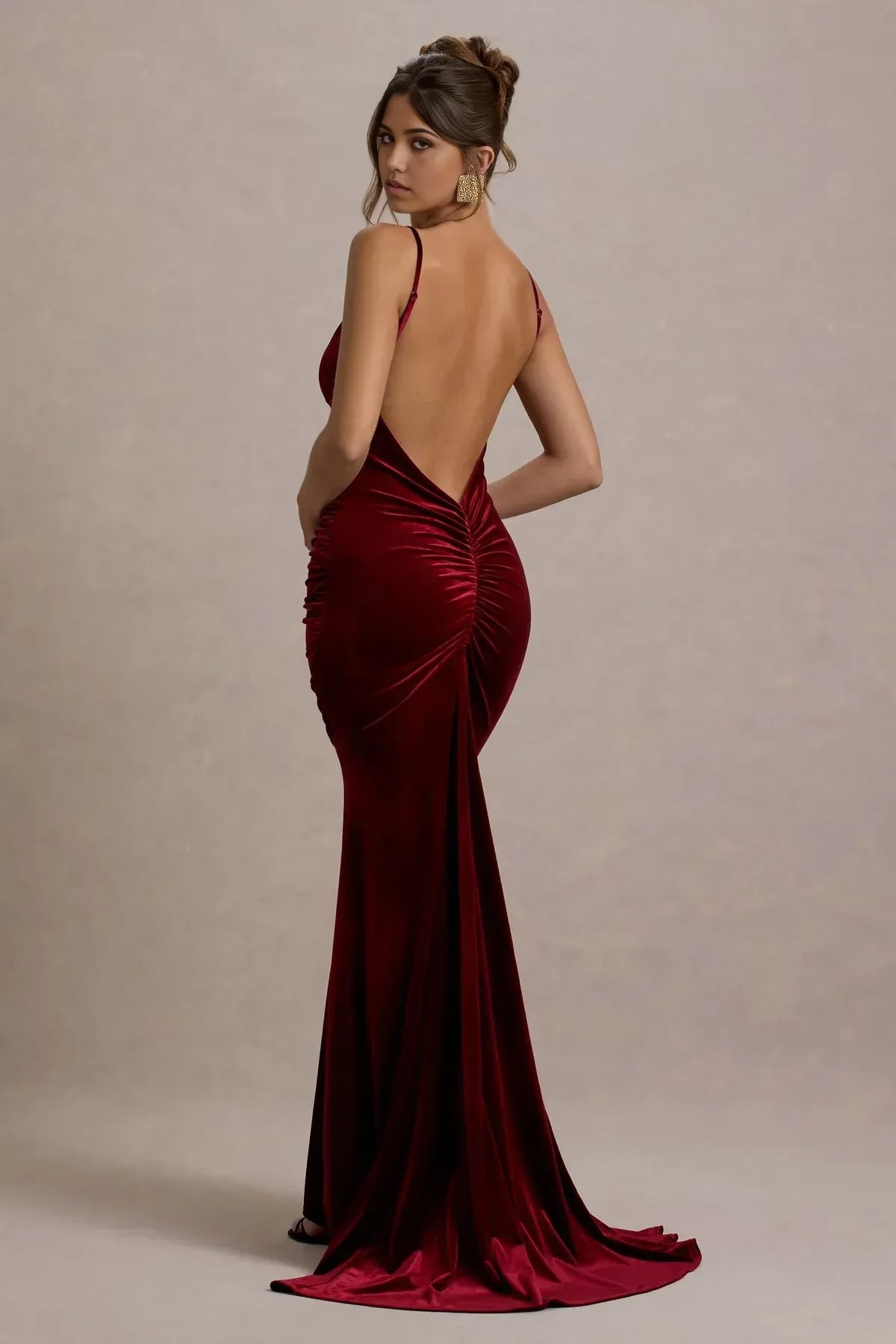 Enthralling Mermaid Cowl Neck Sleeveless Ruched Back Floor Length Evening Dress