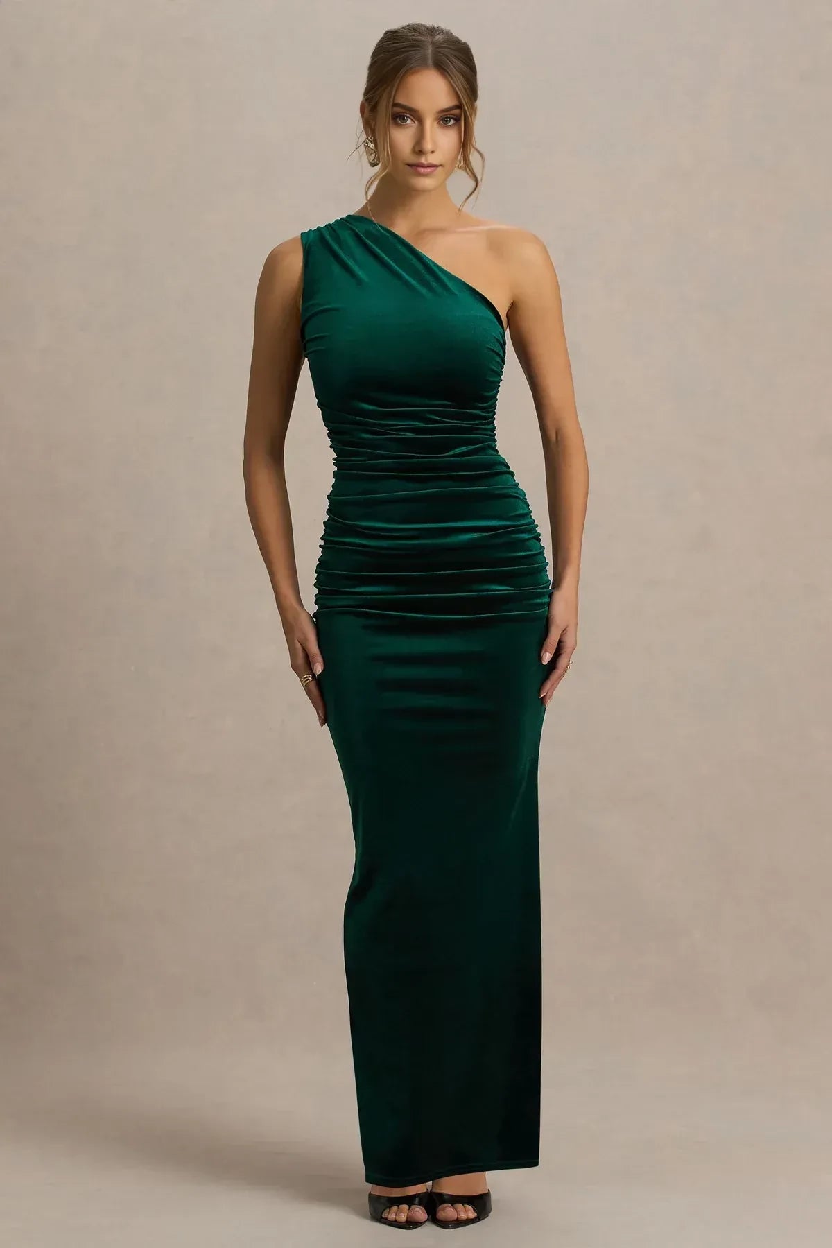 Enthralling Mermaid One Shoulder Sleeveless Ruched Back Floor Length Evening Dress