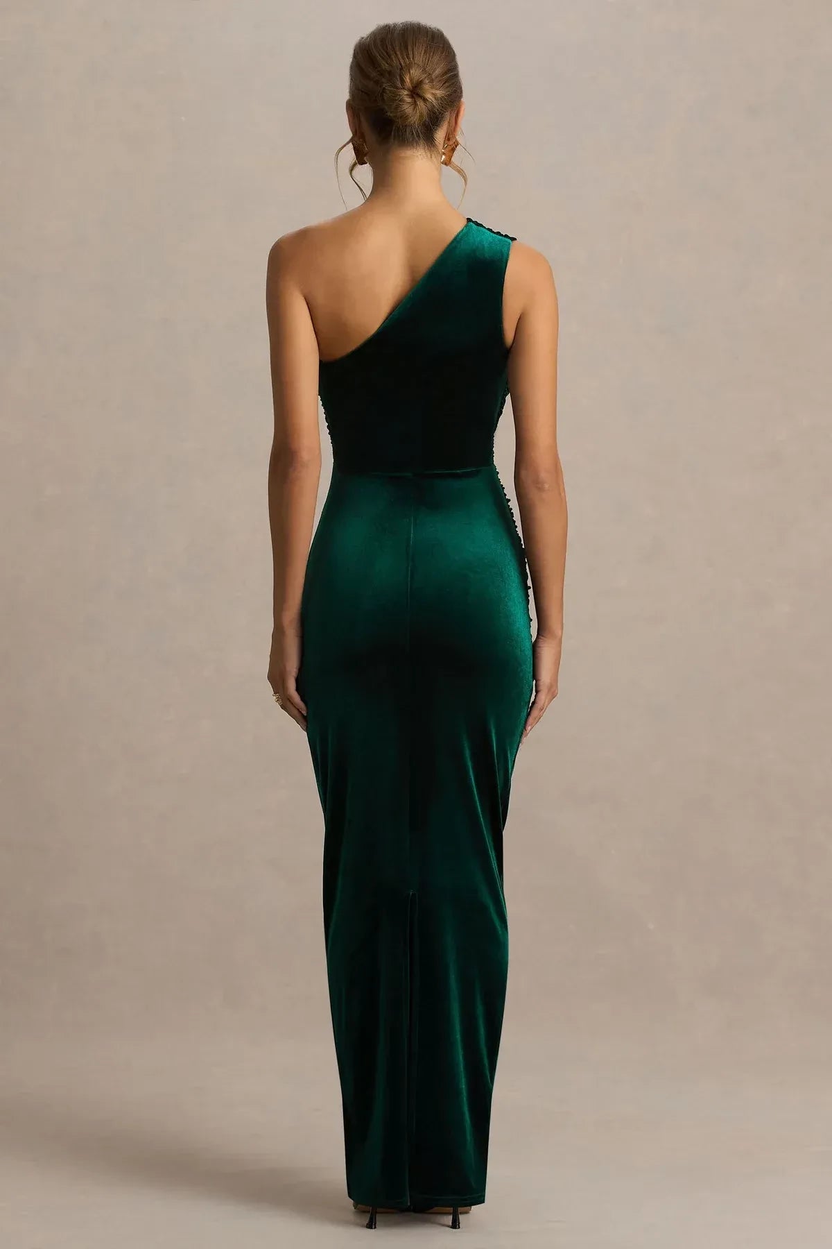 Enthralling Mermaid One Shoulder Sleeveless Ruched Back Floor Length Evening Dress