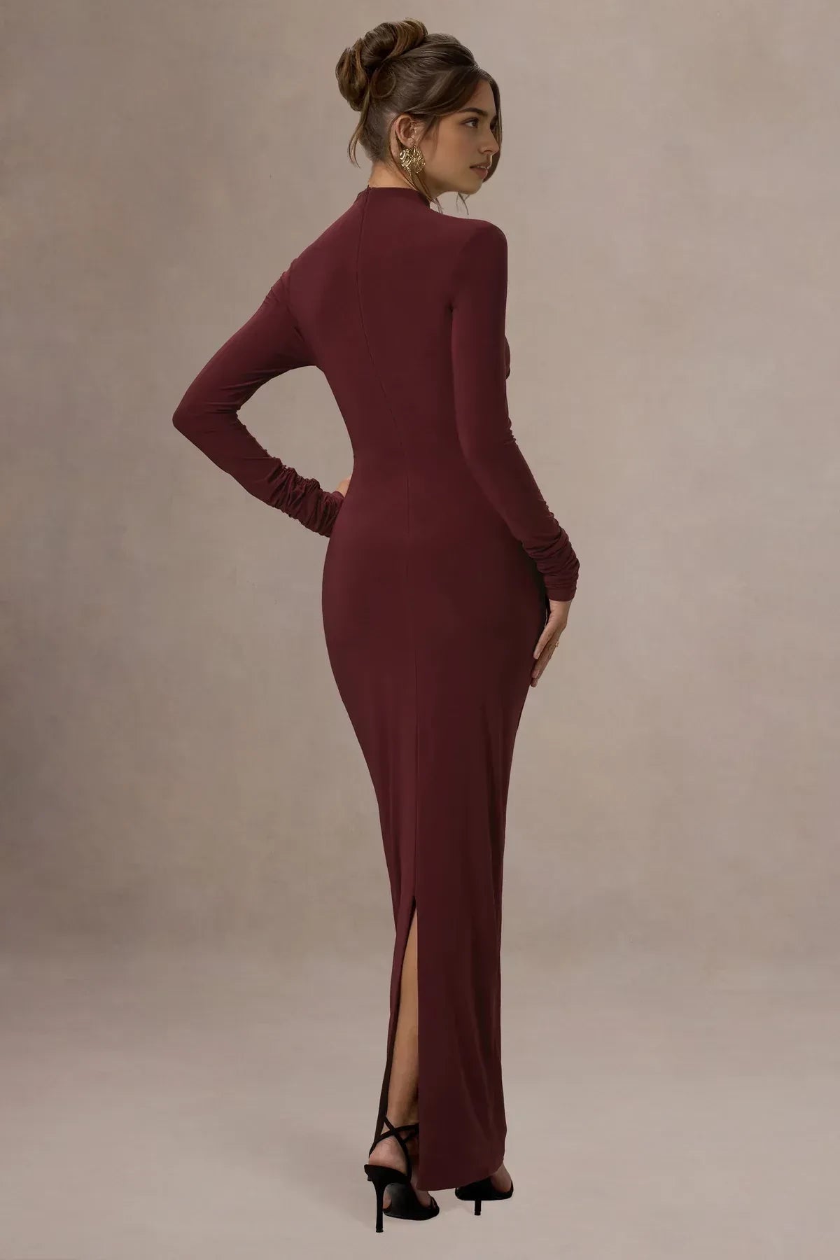 Enthralling Sheath High Neck Long Sleeve Ruched Back Floor Length Evening Dress