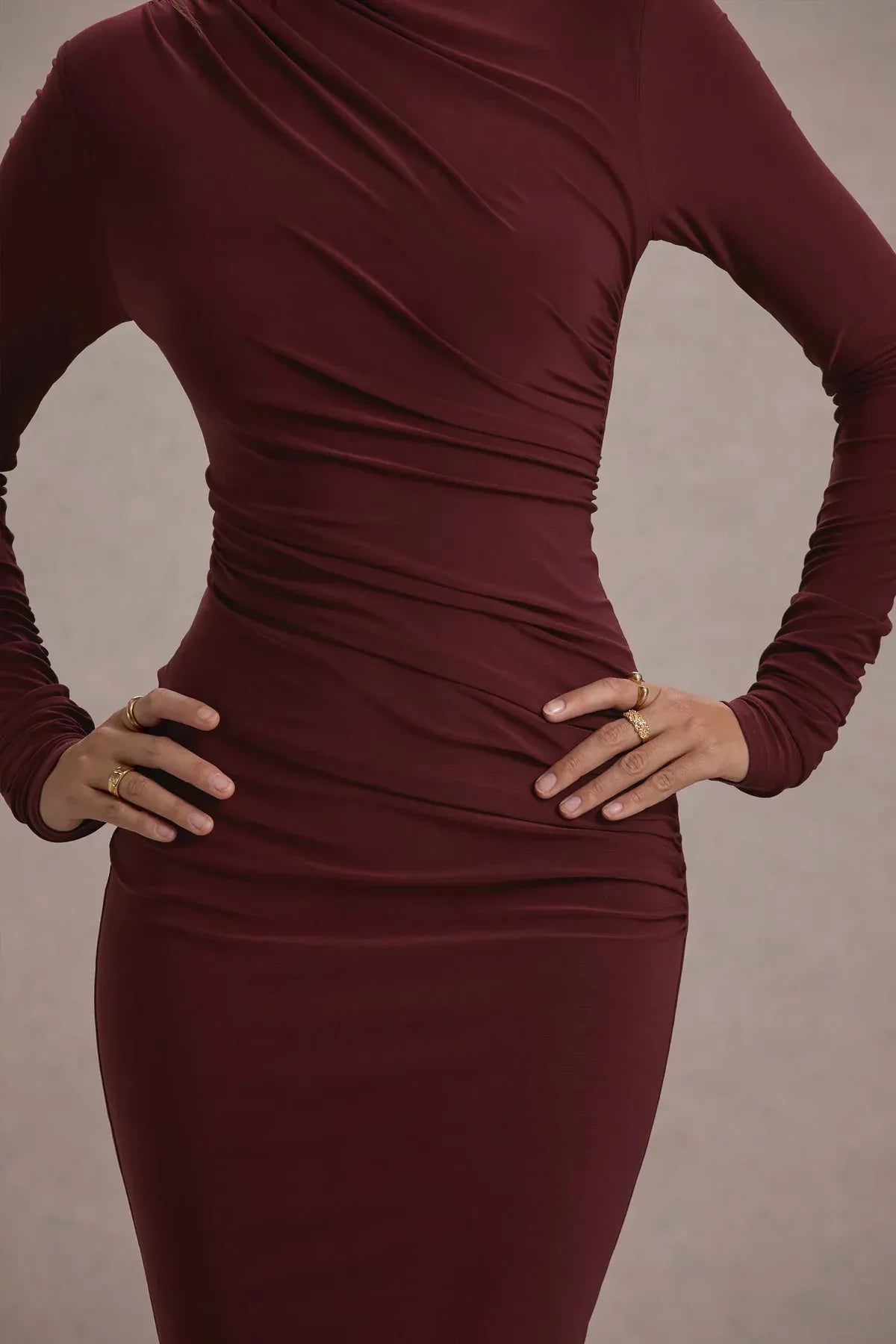 Enthralling Sheath High Neck Long Sleeve Ruched Back Floor Length Evening Dress