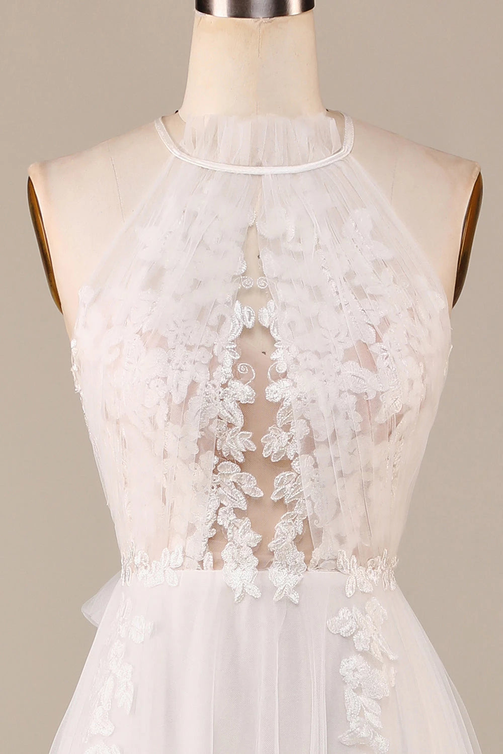 Ethereal A Line Halter Neck Sleeveless Bow Back Maxi Wedding Dress