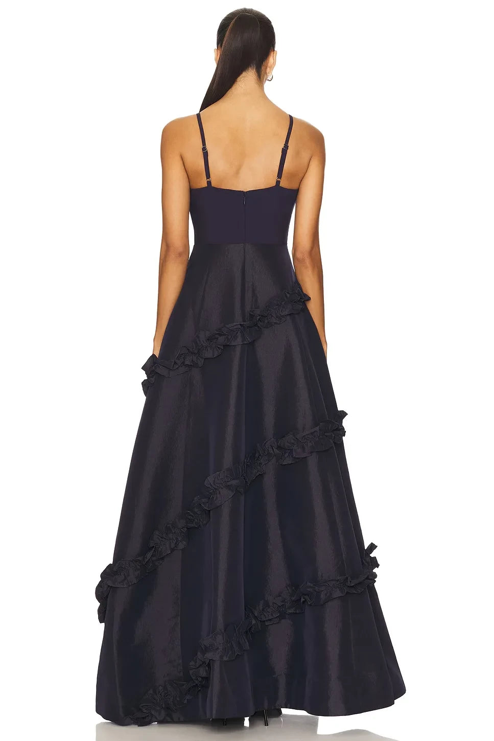 Ethereal A Line Square Neck Sleeveless Ruffled Back Floor Length Prom Dress