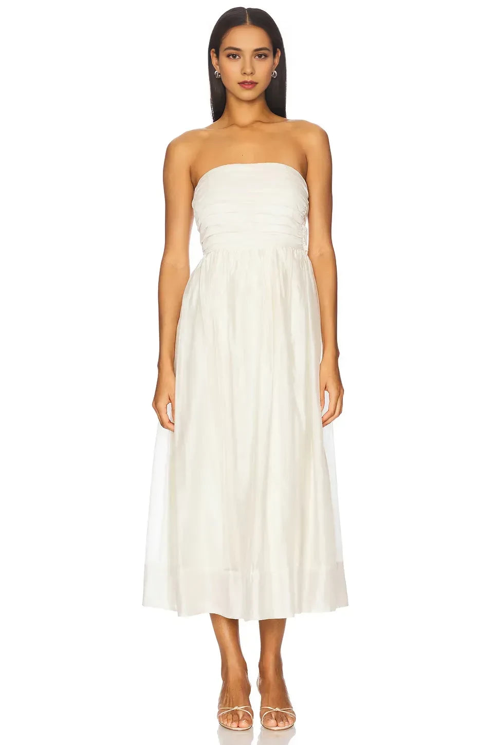 Ethereal A-Line Strapless Sleeveless Bow Detail Midi Length Prom Dress