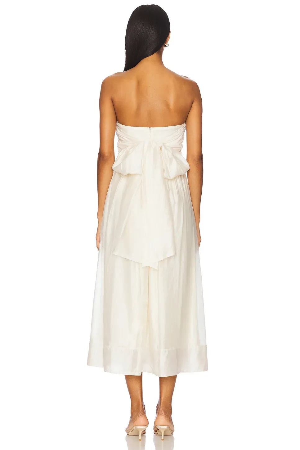 Ethereal A-Line Strapless Sleeveless Bow Detail Midi Length Prom Dress