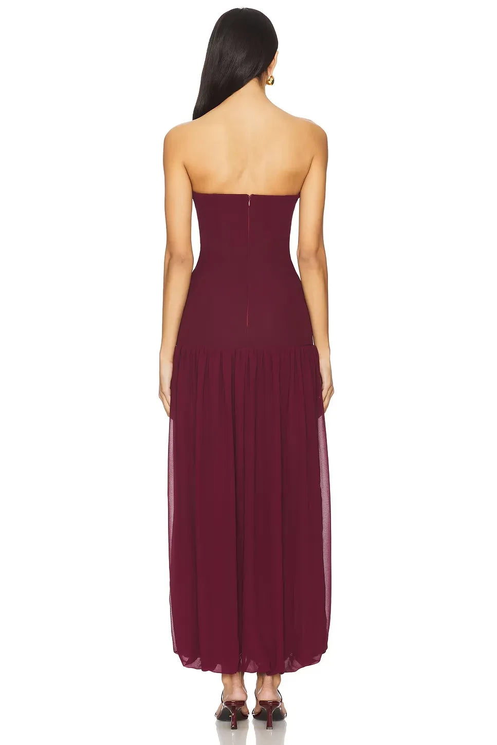 Ethereal A Line Strapless Sleeveless Chiffon Skirt Floor Length Prom Dress