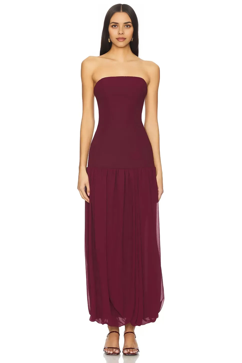 Ethereal A Line Strapless Sleeveless Chiffon Skirt Floor Length Prom Dress