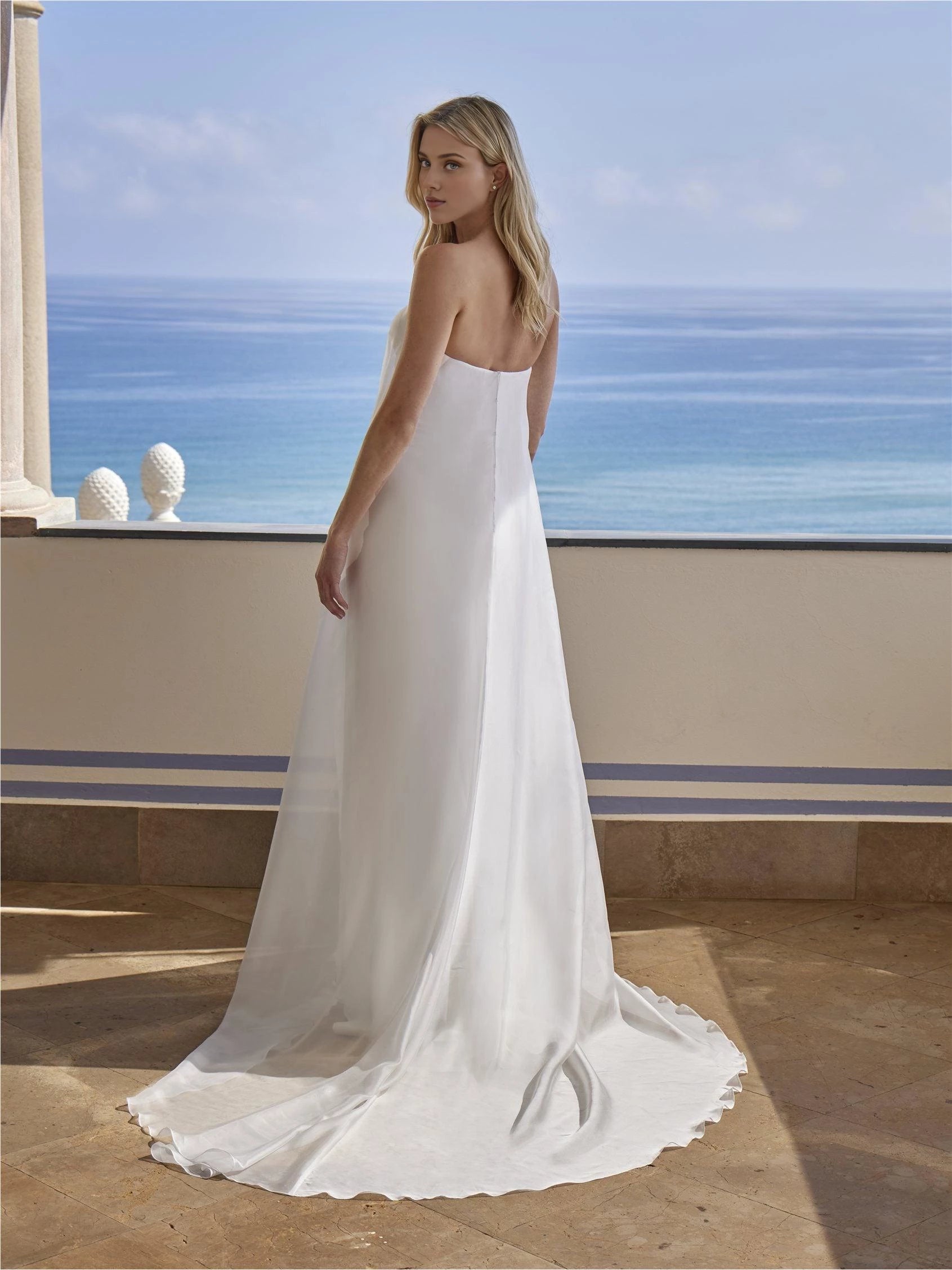 Ethereal A Line Strapless Sleeveless Zip Back Floor Length Wedding Dress