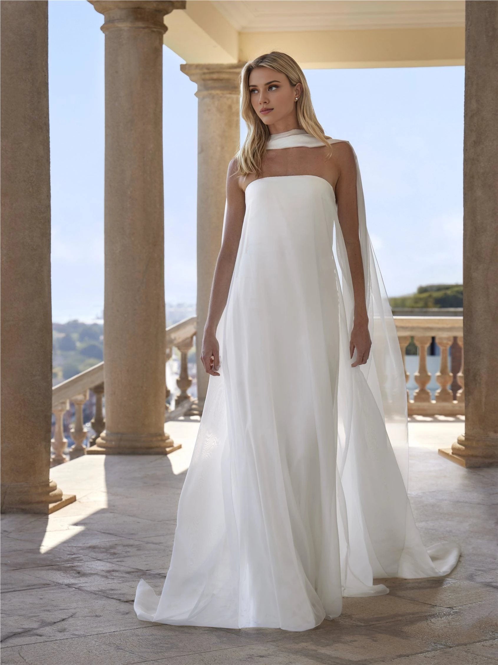 Ethereal A Line Strapless Sleeveless Zip Back Floor Length Wedding Dress